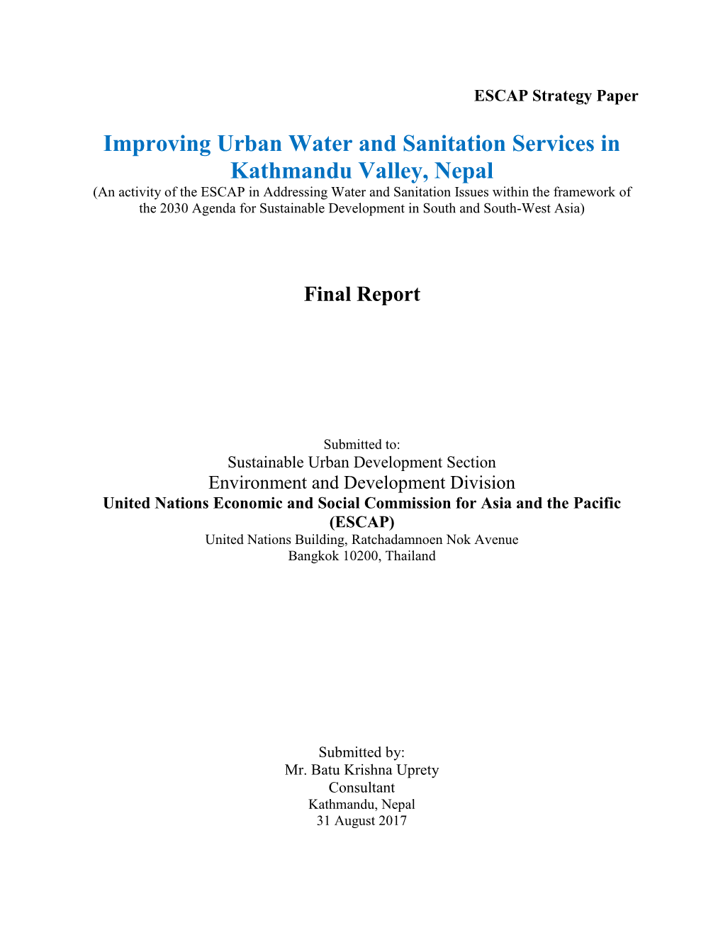 Improving Urban Water and Sanitation Services in Kathmandu Valley, Nepal