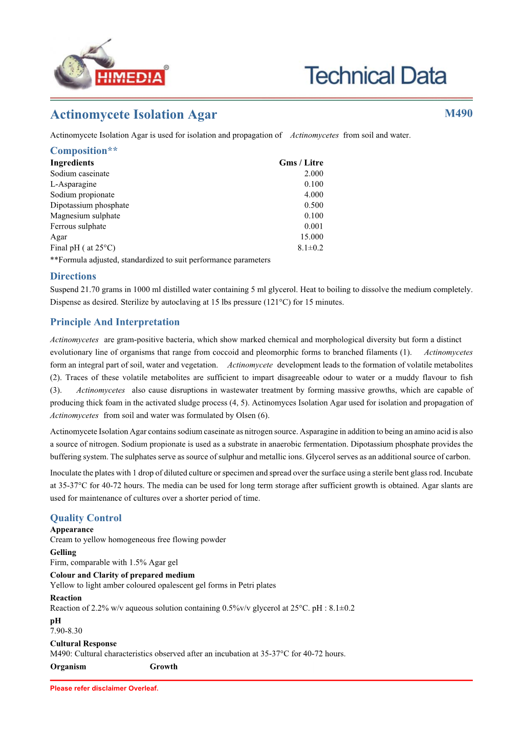 Actinomycete Isolation Agar M490