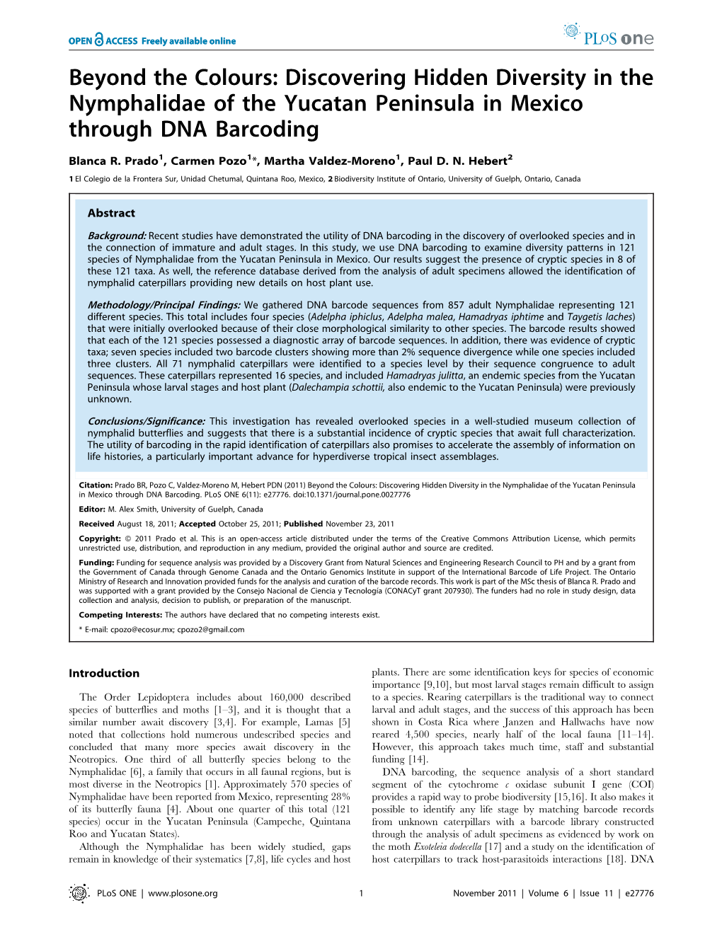 Beyond the Colours: Discovering Hidden Diversity in the Nymphalidae of the Yucatan Peninsula in Mexico Through DNA Barcoding