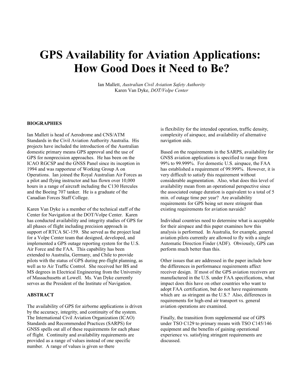 GPS Availability for Aviation Applications