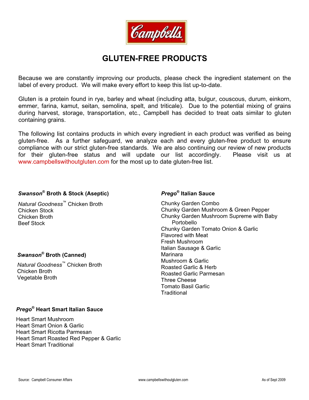 Gluten-Free Products