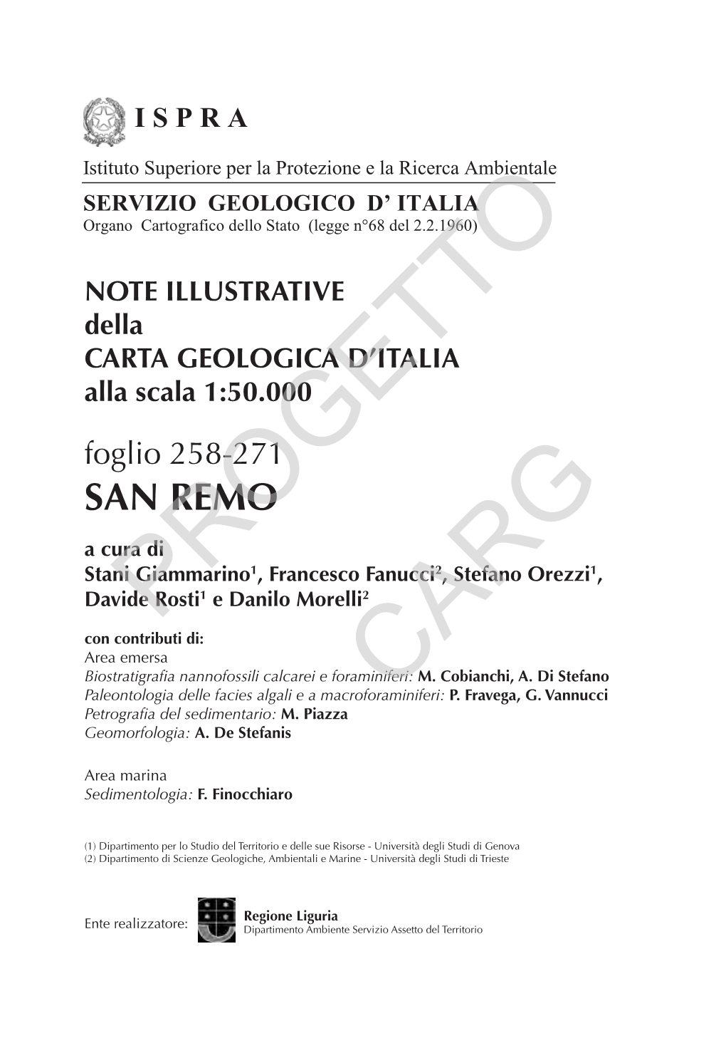 Progetto CARG Per ISPRA - Servizio Geologico D’Italia: F