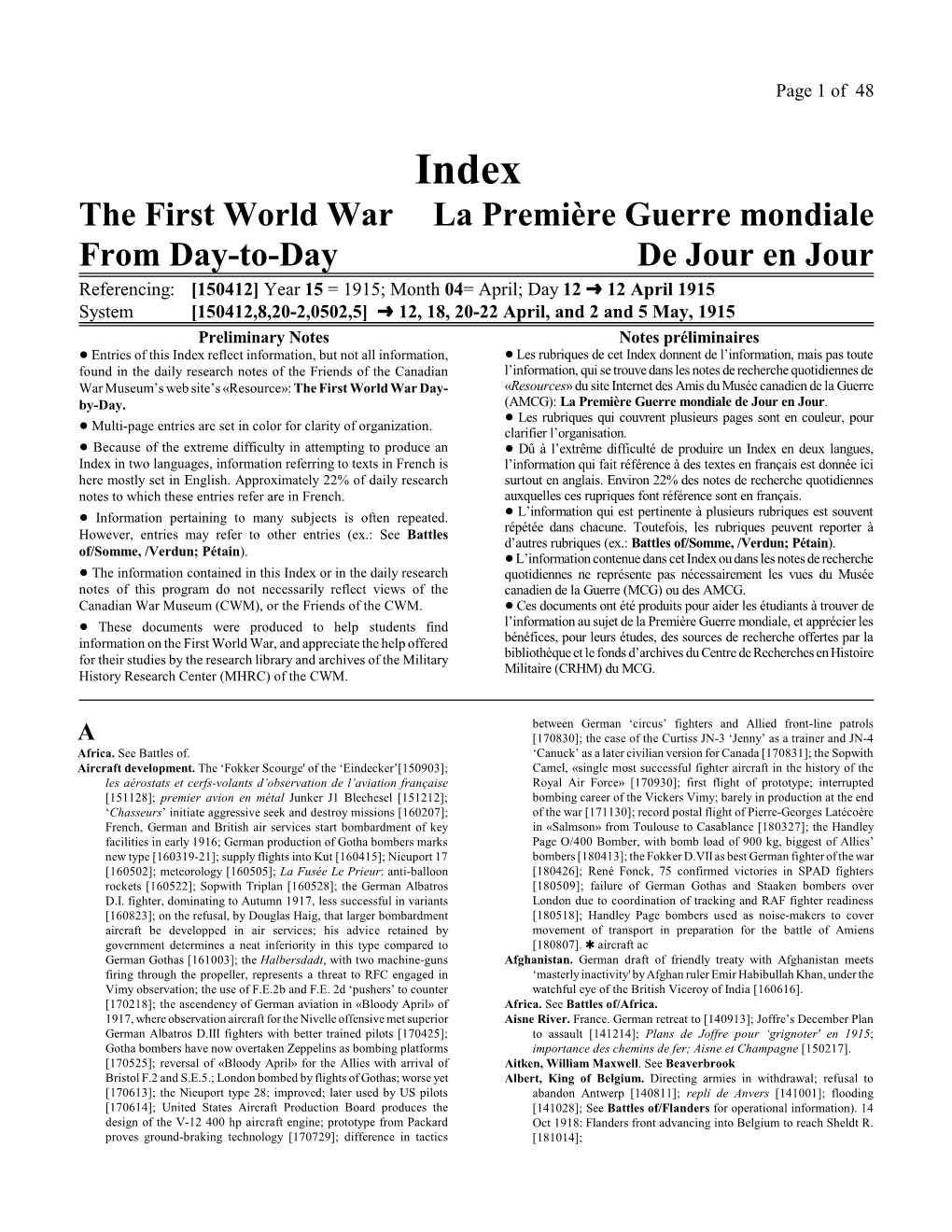 The First World War La Première Guerre Mondiale from Day-To-Day