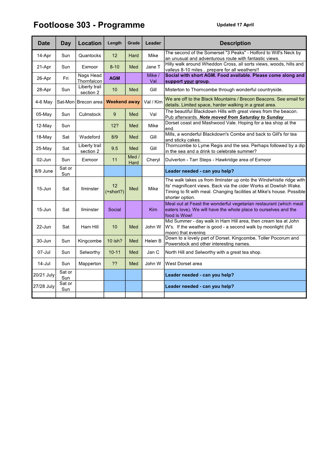 Footloose 303 - Programme Updated 17 April