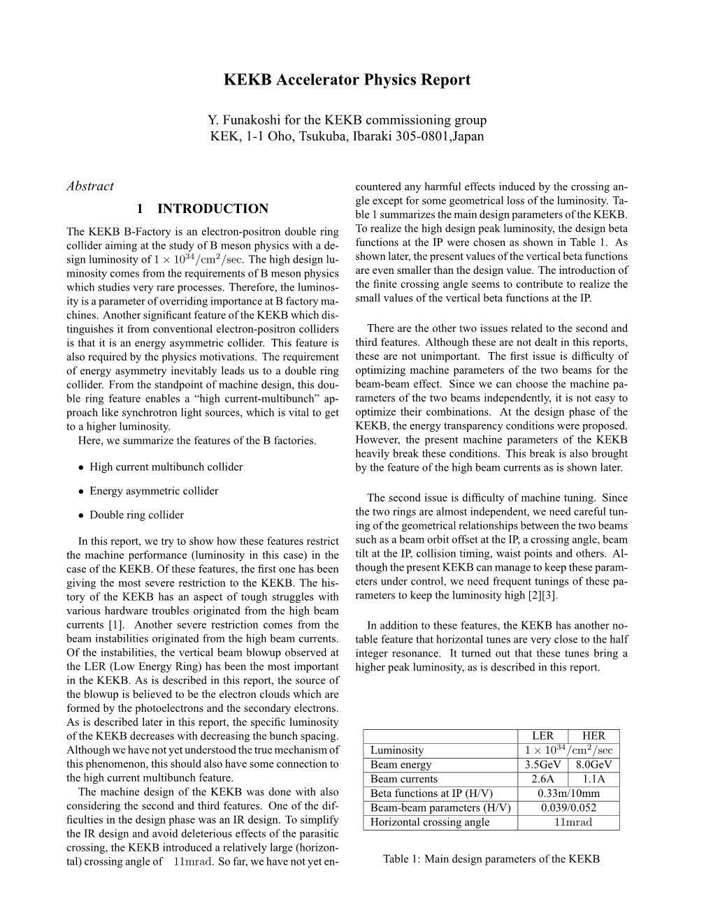 KEKB Accelerator Physics Report