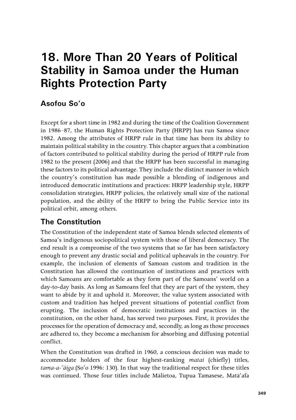More Than 20 Years of Political Stability in Samoa Under the Human Rights Protection Party