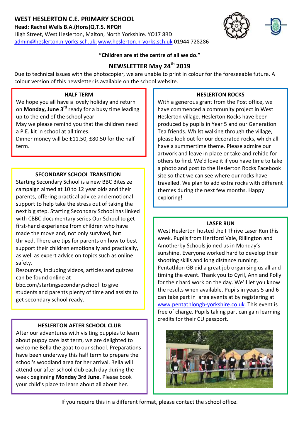 WEST HESLERTON C.E. PRIMARY SCHOOL NEWSLETTER May 24