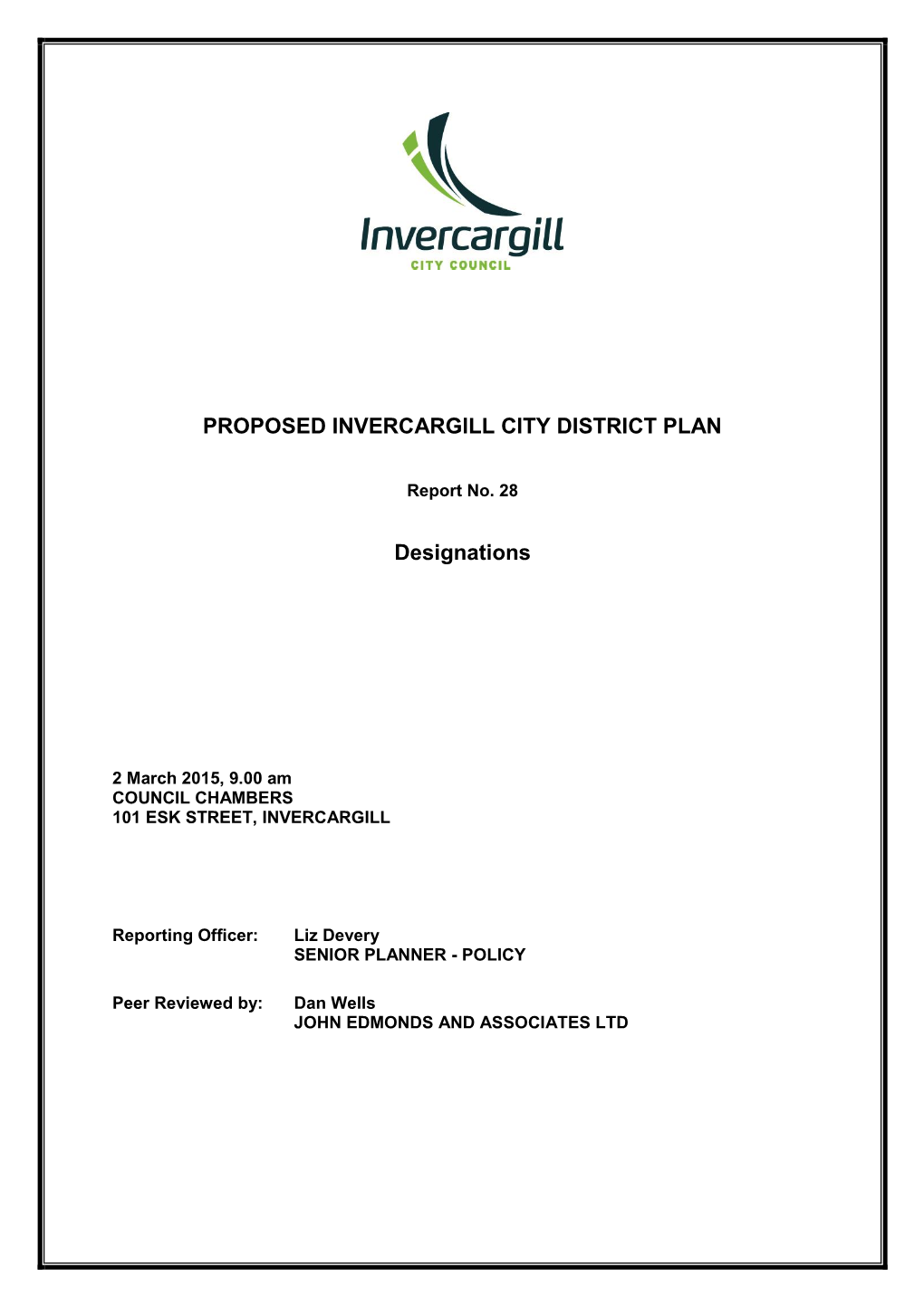 PROPOSED INVERCARGILL CITY DISTRICT PLAN Designations