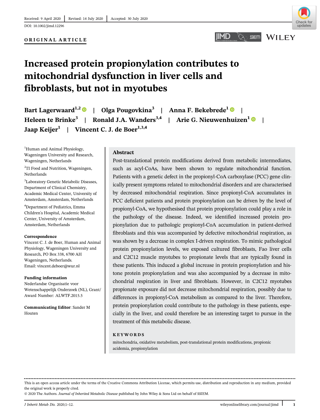 Increased Protein Propionylation Contributes to Mitochondrial Dysfunction in Liver Cells and Fibroblasts, but Not in Myotubes