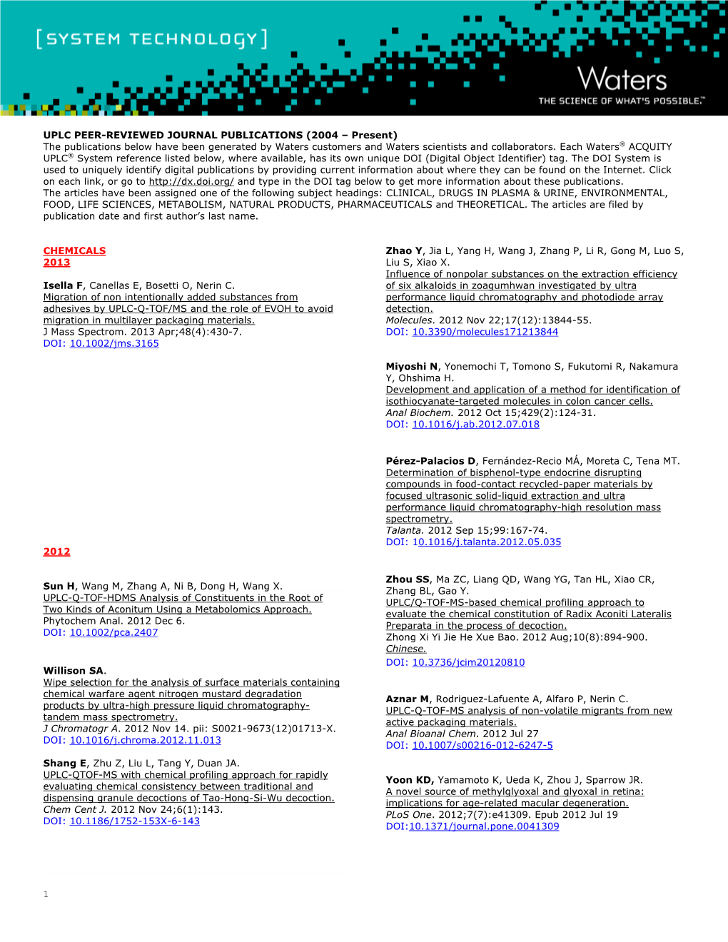 1 UPLC PEER-REVIEWED JOURNAL PUBLICATIONS (2004 – Present