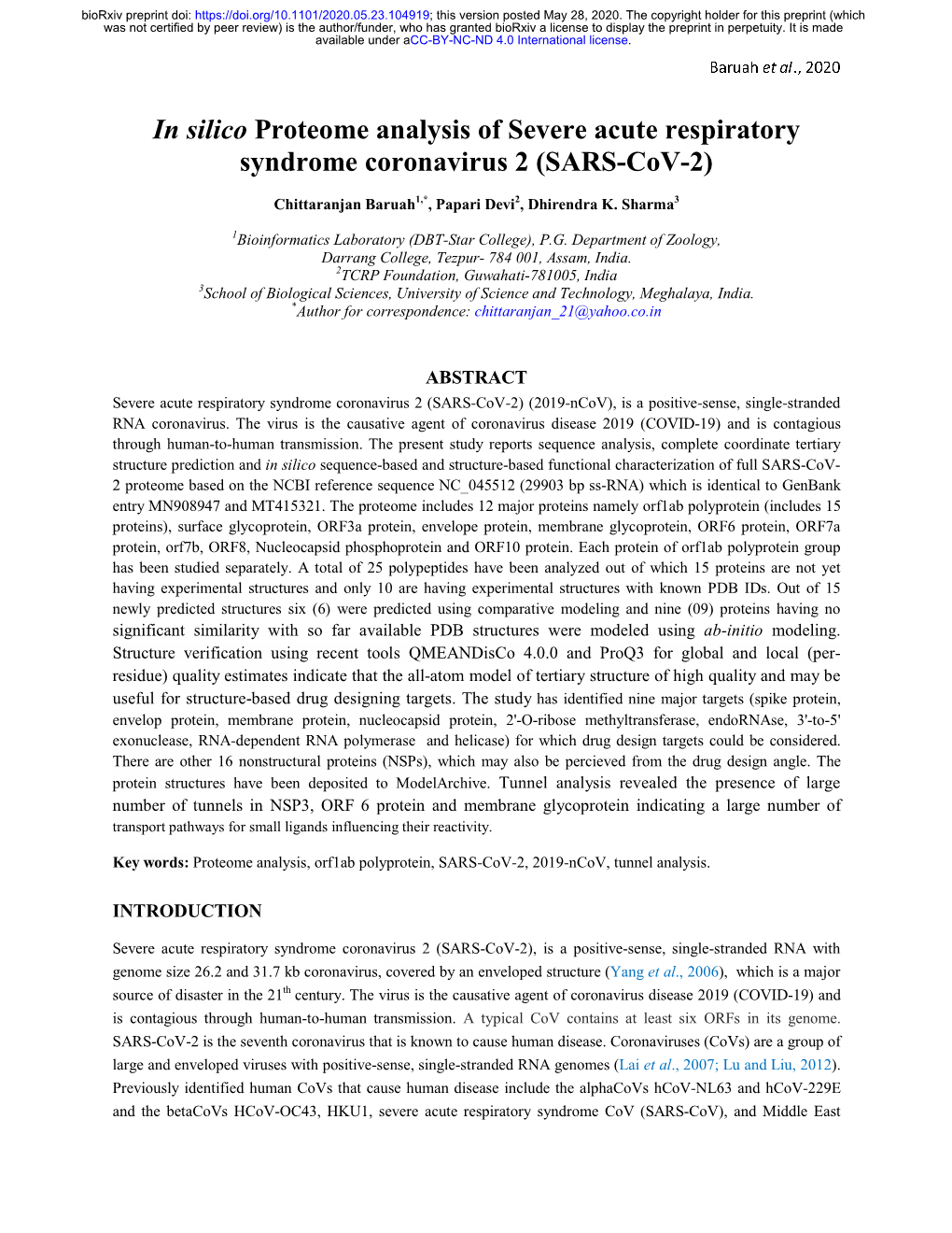 In Silico Proteome Analysis of Severe Acute Respiratory Syndrome Coronavirus 2 (SARS-Cov-2)