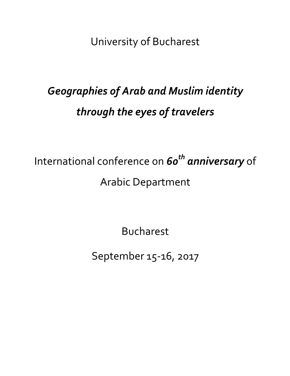 University of Bucharest Geographies of Arab and Muslim Identity Through