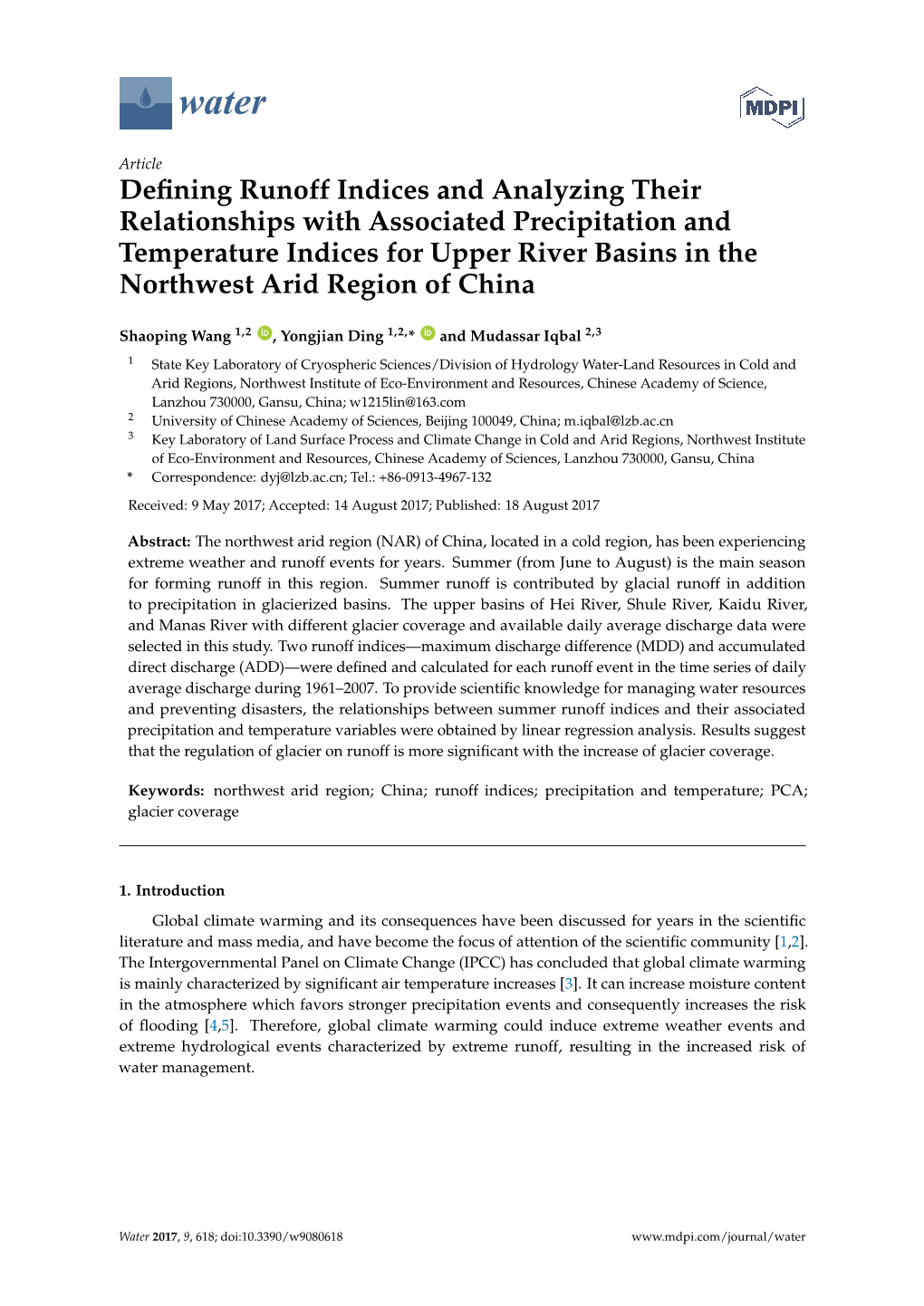 Defining Runoff Indices and Analyzing Their Relationships With