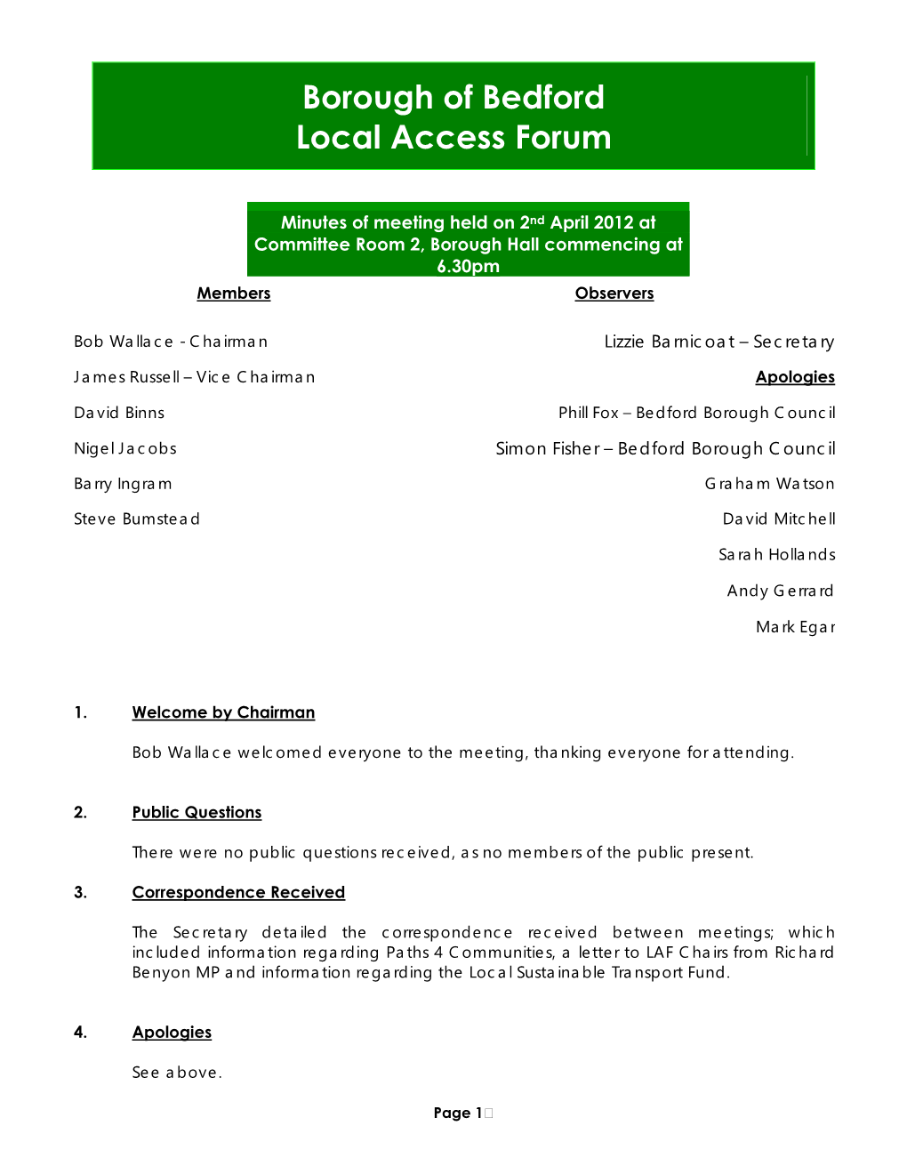 Borough of Bedford Local Access Forum