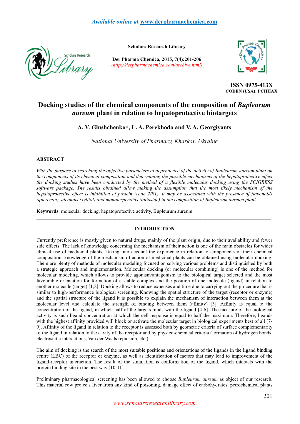 Docking Studies of the Chemical Components of the Composition of Bupleurum Aureum Plant in Relation to Hepatoprotective Biotargets