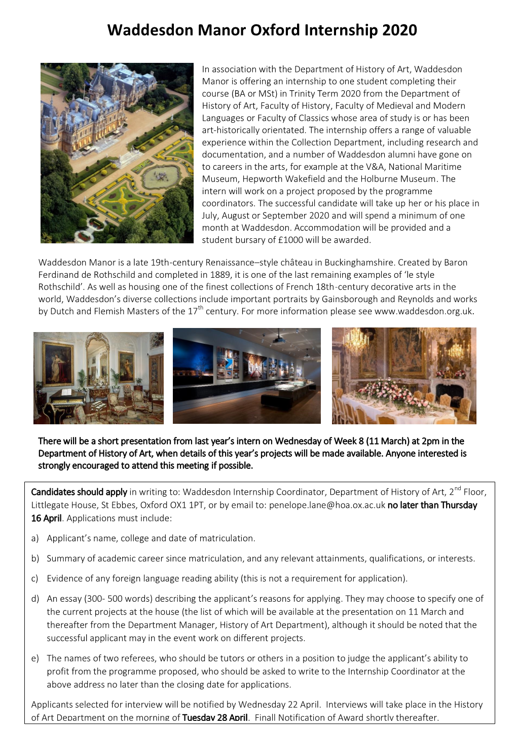 Waddesdon Manor Oxford Internship 2020