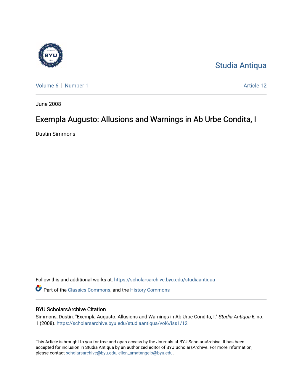 Allusions and Warnings in Ab Urbe Condita, I