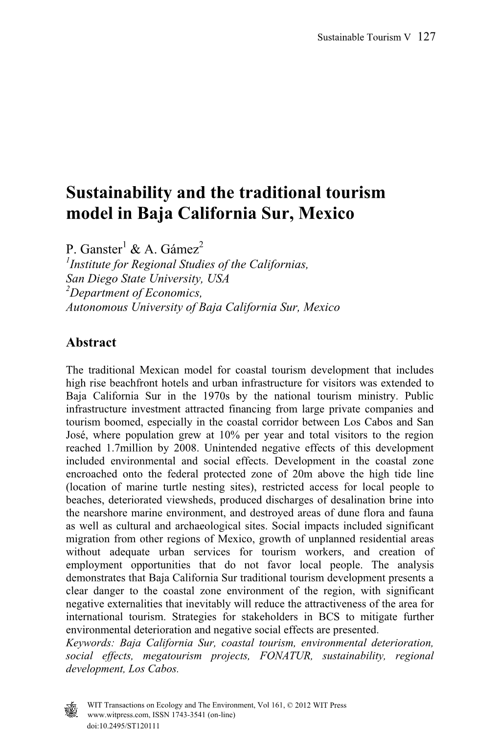 Sustainability and the Traditional Tourism Model in Baja California Sur, Mexico