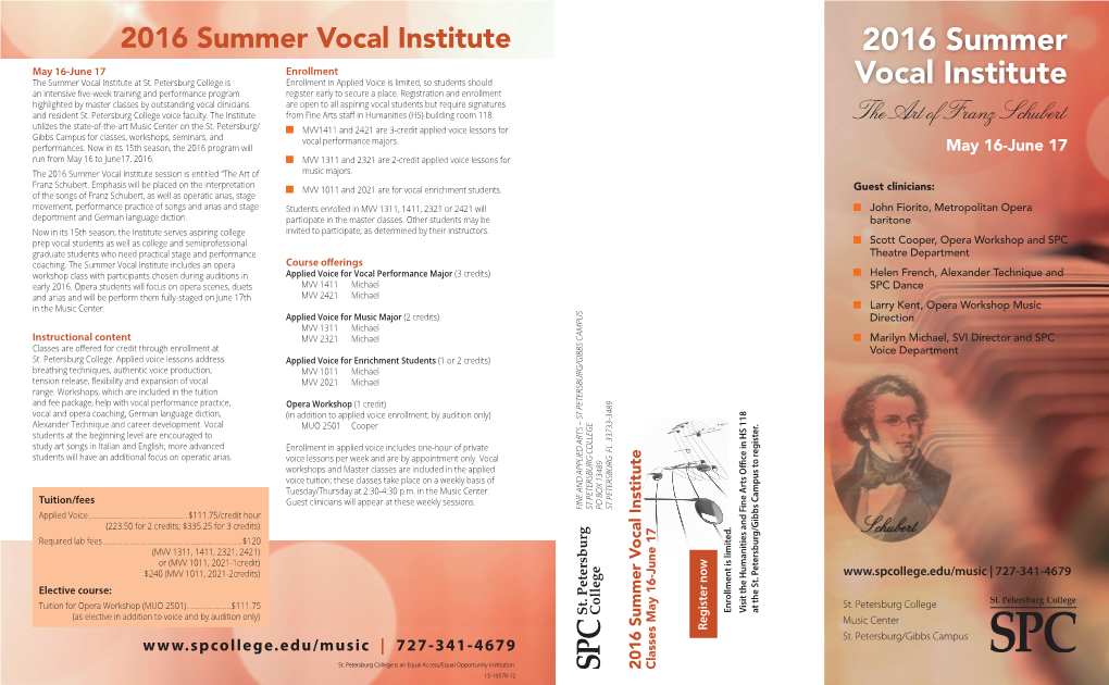 Summer Vocal Institute Classes May 16-June 17