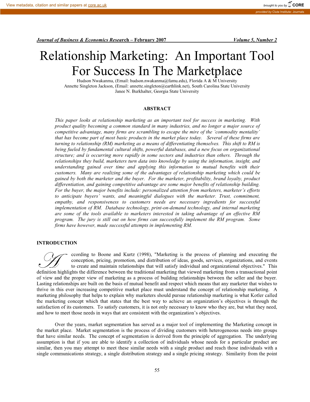 Relationship Marketing and Its Application to the Consumer Market