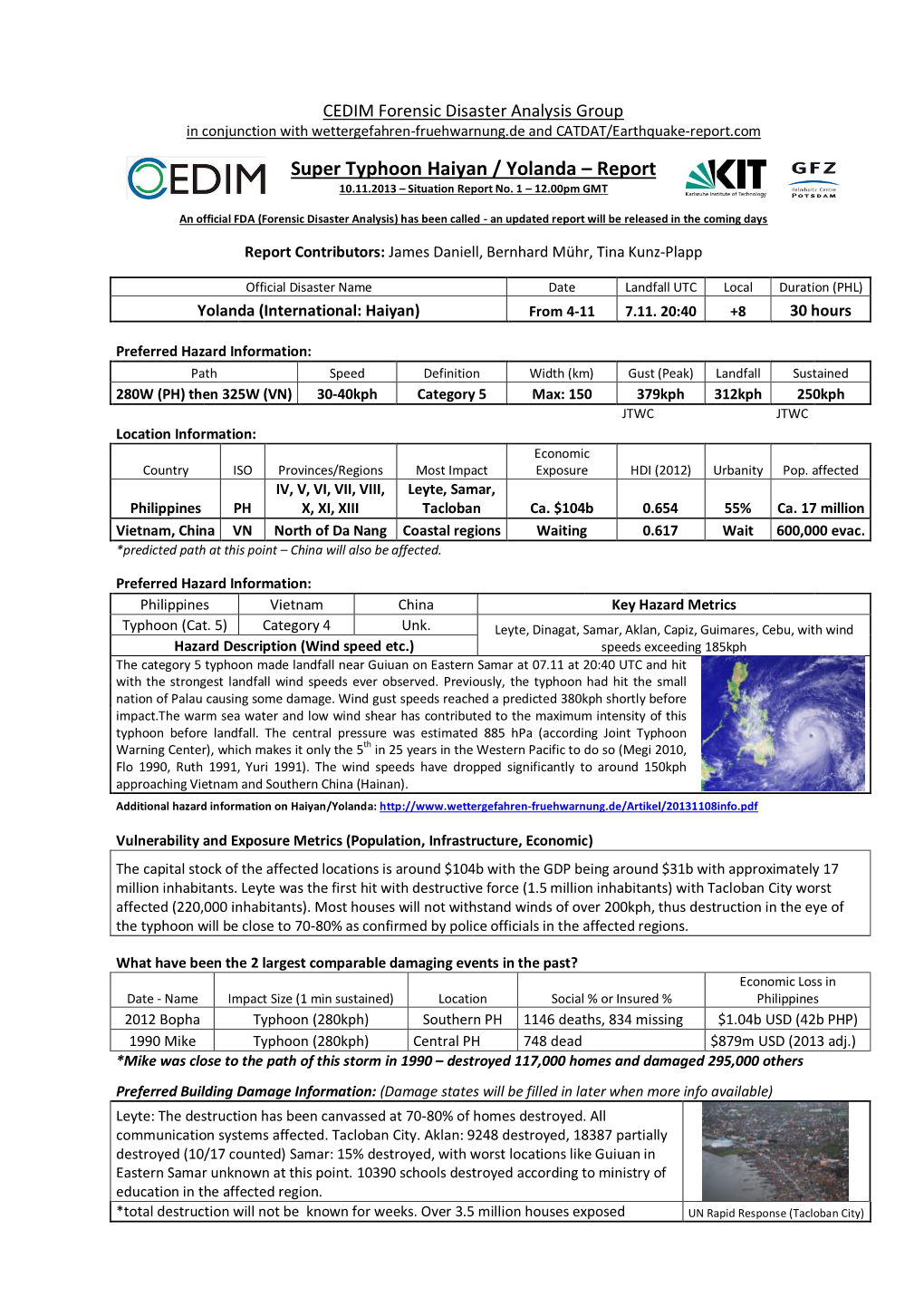 Super Typhoon Haiyan / Yolanda – Report 10.11.2013 – Situation Report No