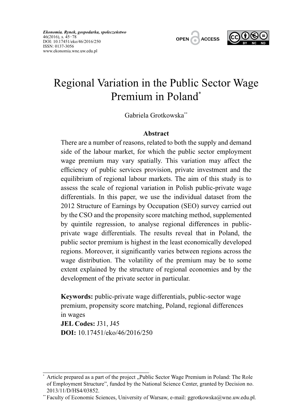 Regional Variation in the Public Sector Wage Premium in Poland*