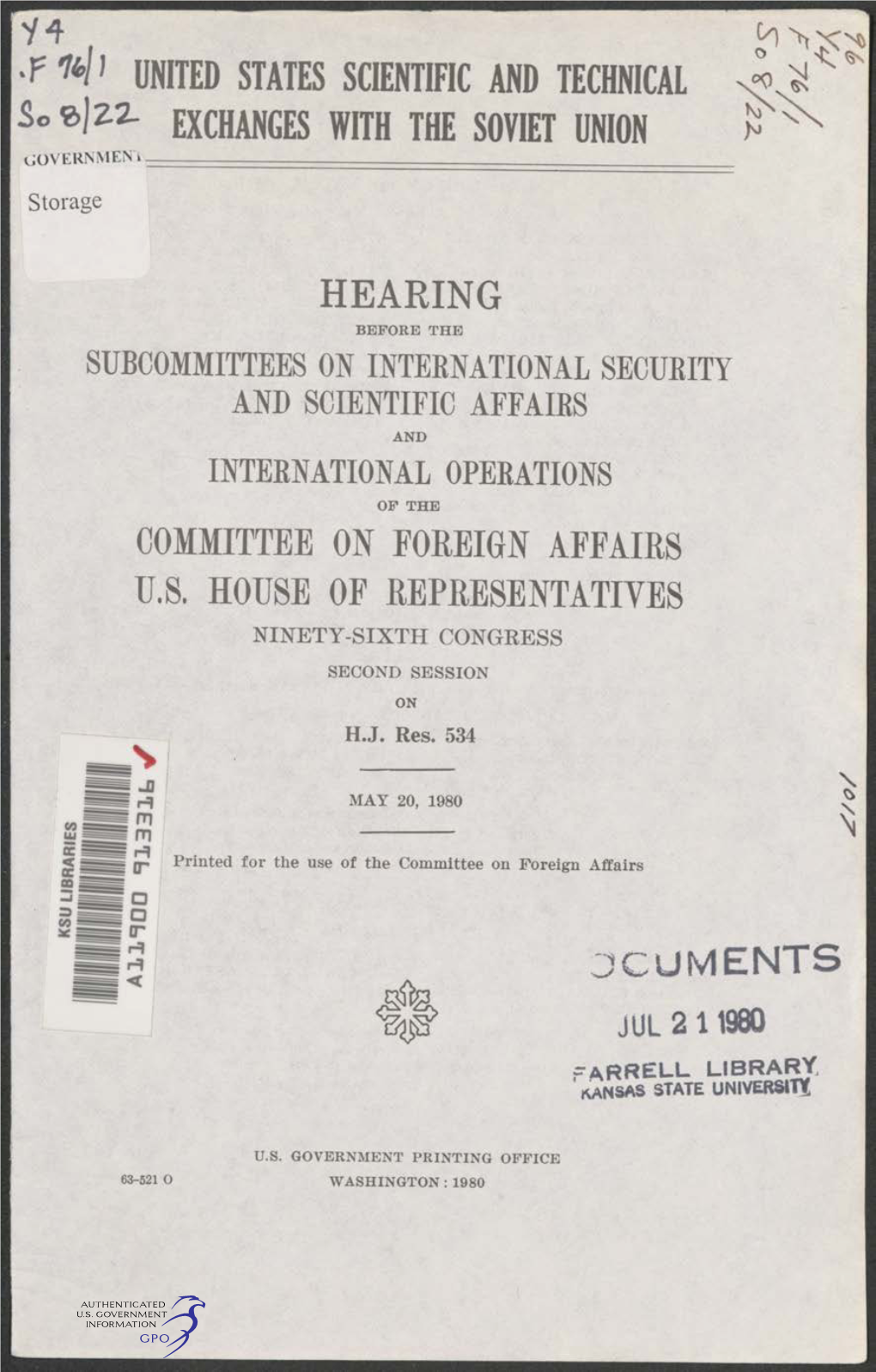 Exchanges with the Soviet Union Hearing