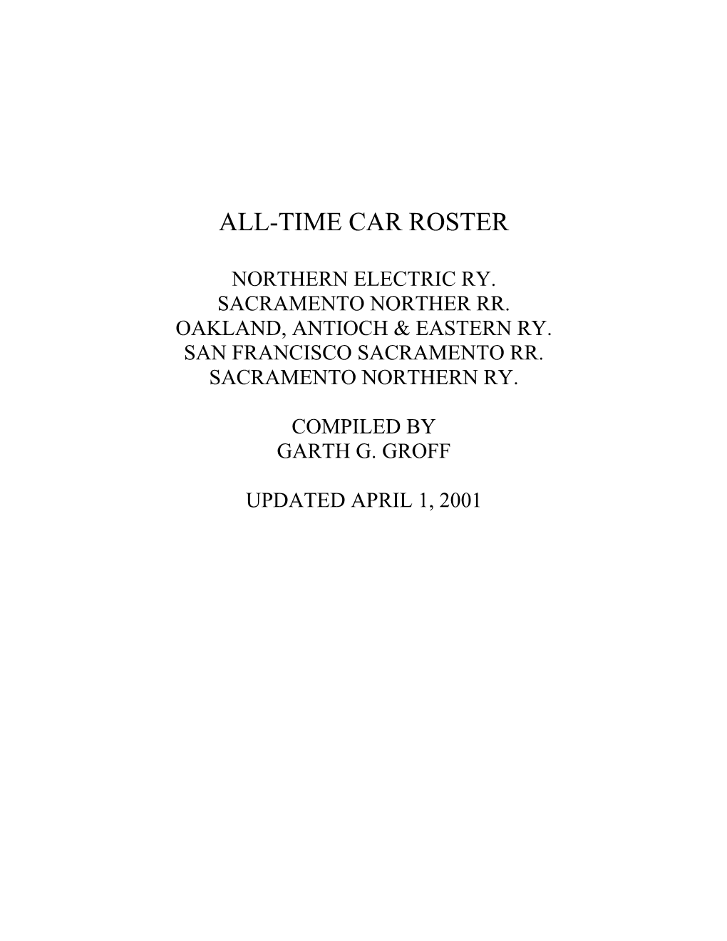 All-Time Car Roster