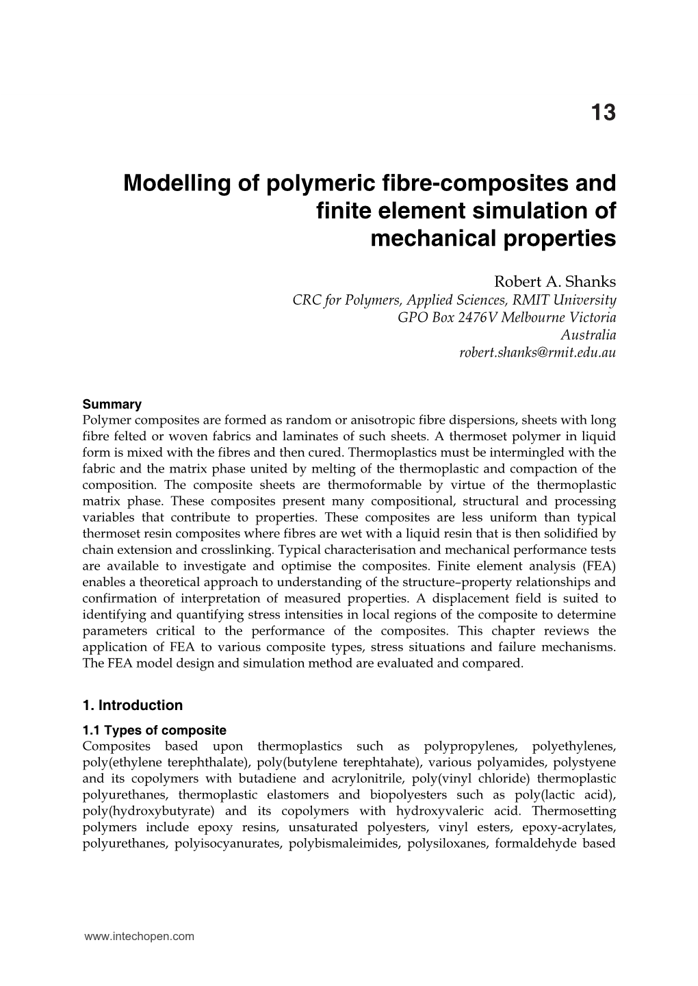 X Modelling of Polymeric Fibre-Composites and Finite Element