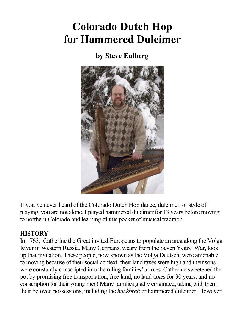 Colorado Dutch Hop for Hammered Dulcimer by Steve Eulberg