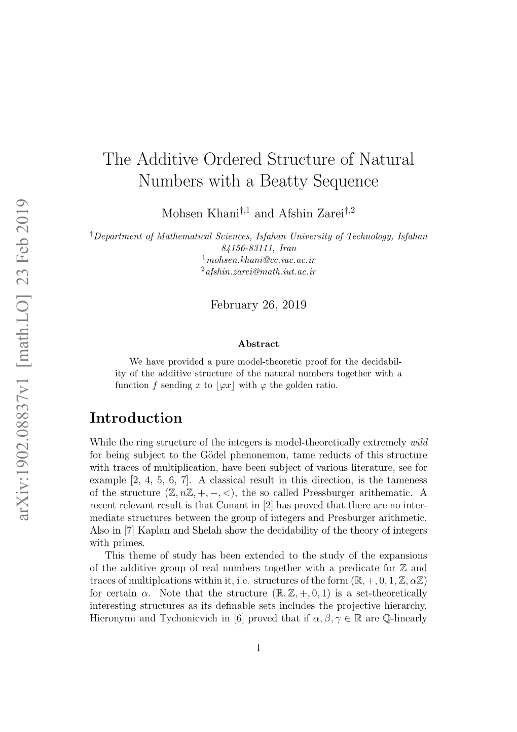 The Additive Ordered Structure of Natural Numbers with a Beatty Sequence