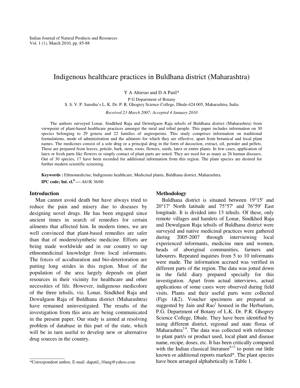 Indigenous Healthcare Practices in Buldhana District (Maharashtra)