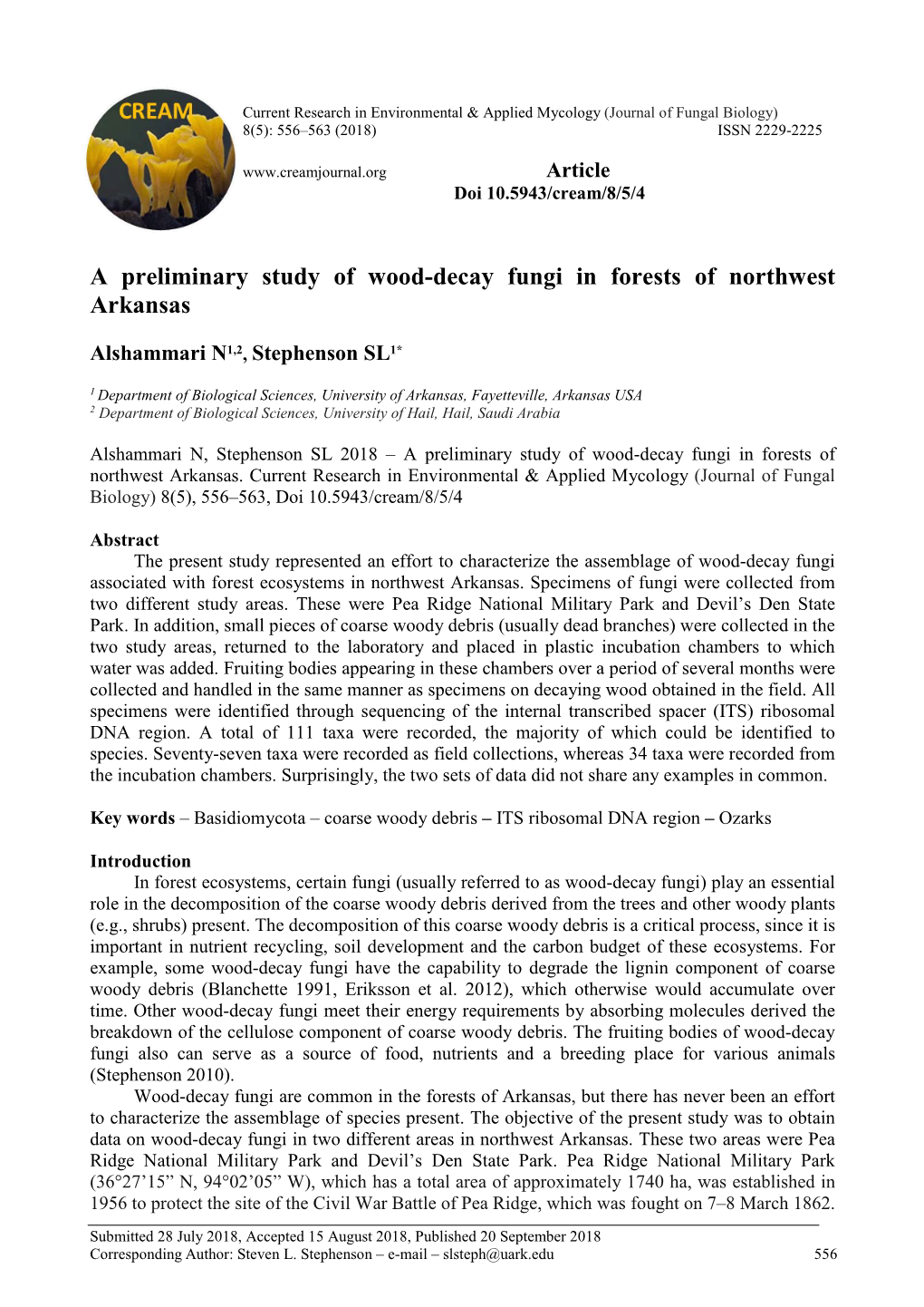 A Preliminary Study of Wood-Decay Fungi in Forests of Northwest Arkansas