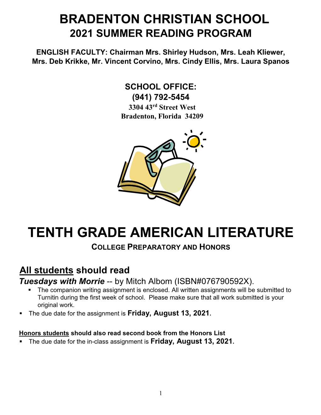Tenth Grade American Literature College Preparatory and Honors