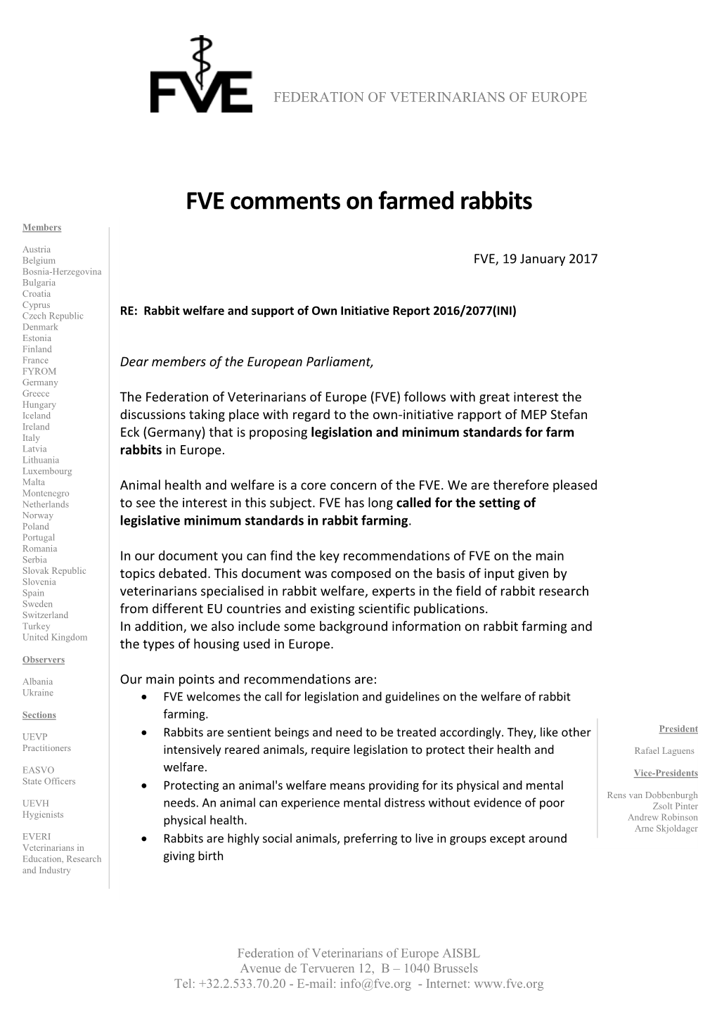 FVE Comments on Farmed Rabbits Members