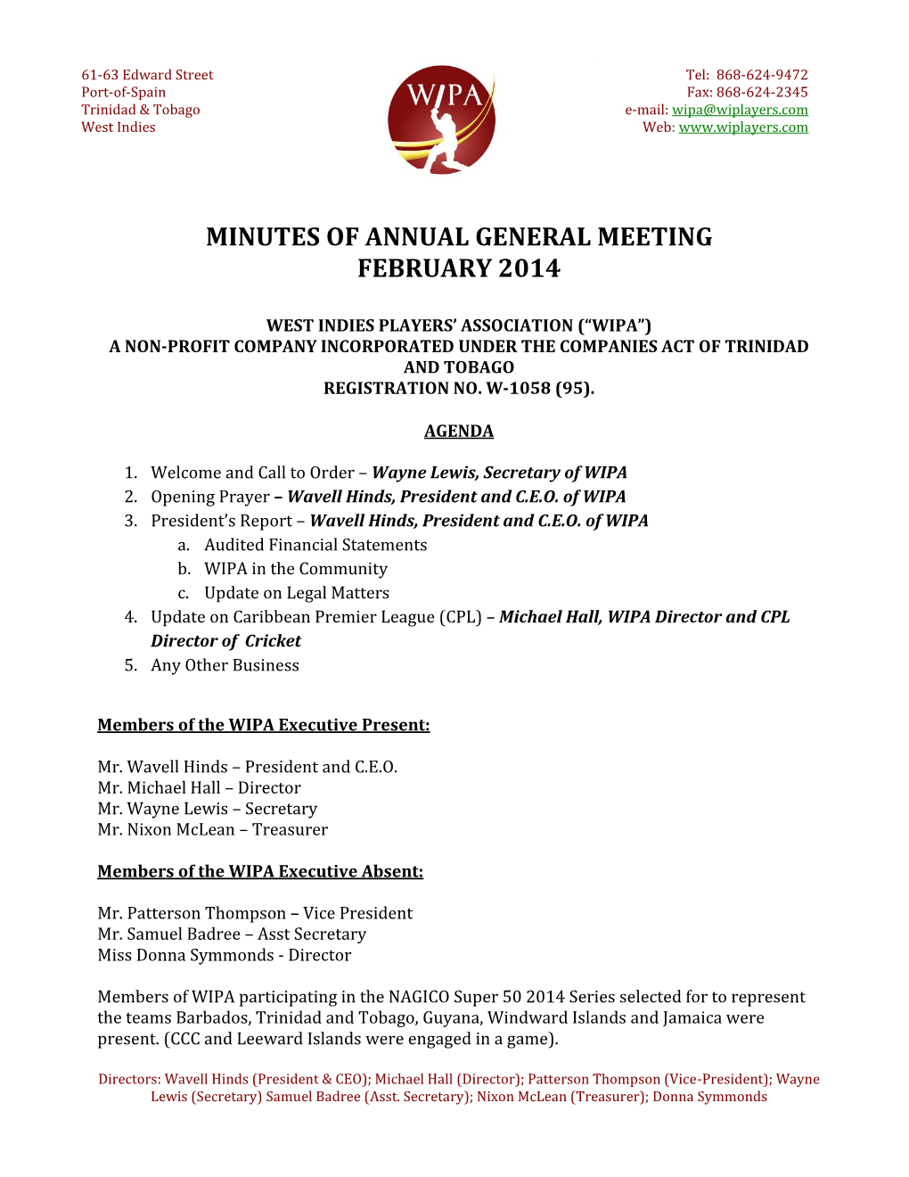 WIPA Annual General Meeting 2014 Minutes