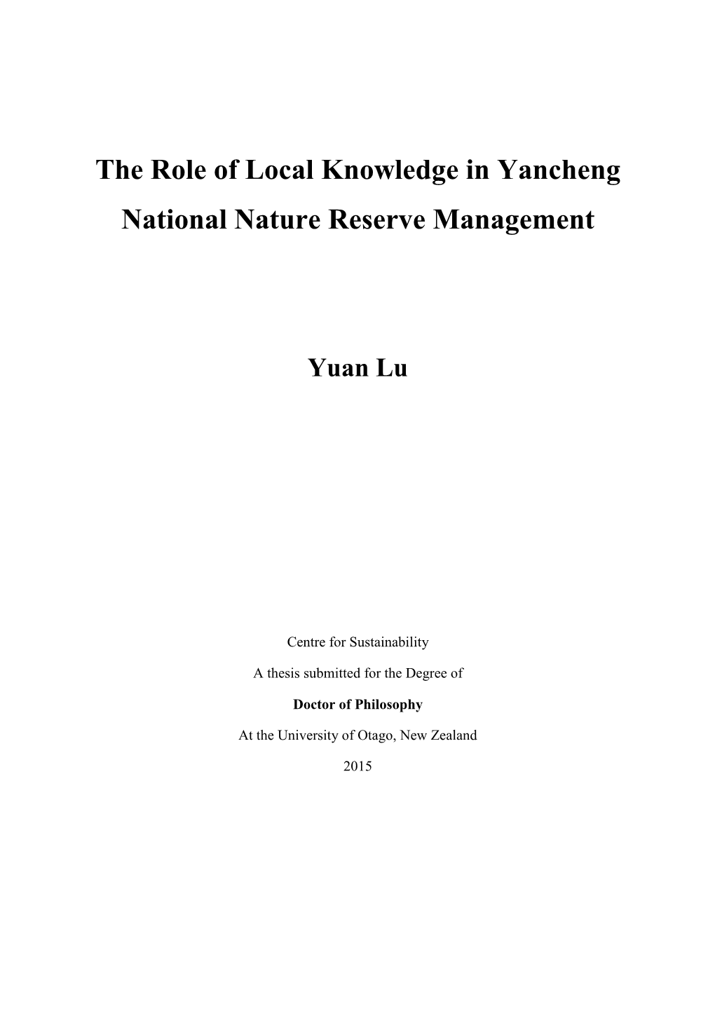 The Role of Local Knowledge in Yancheng National Nature Reserve Management