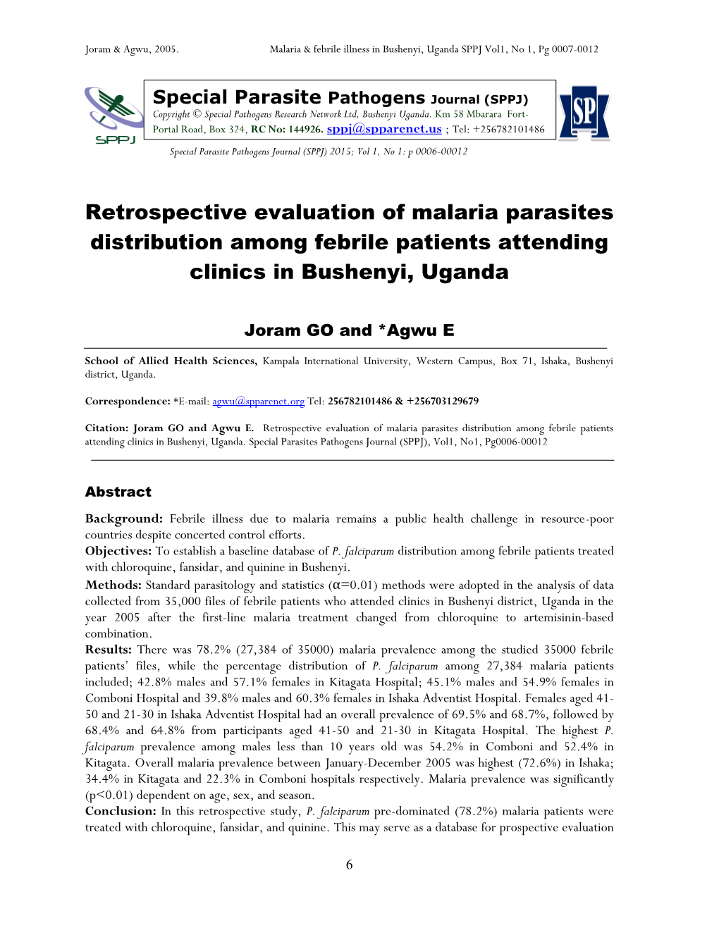 Surveillance Study of Malaria Among Febrile