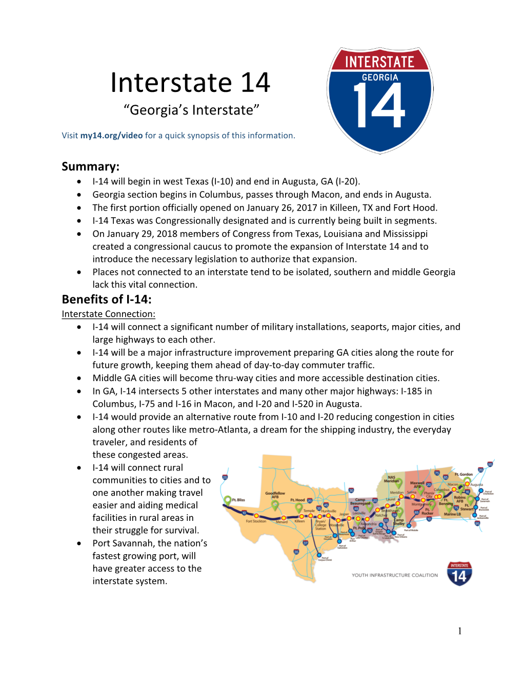 Interstate 14 “Georgia’S Interstate”