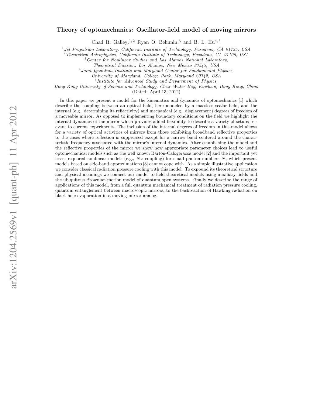 Arxiv:1204.2569V1 [Quant-Ph] 11 Apr 2012 2