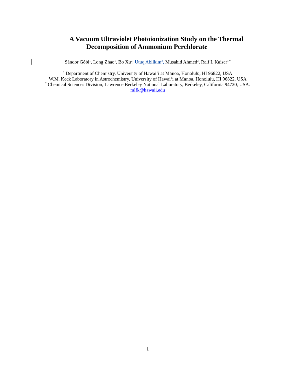 A Vacuum Ultraviolet Photoionization Study on the Thermal Decomposition of Ammonium Perchlorate