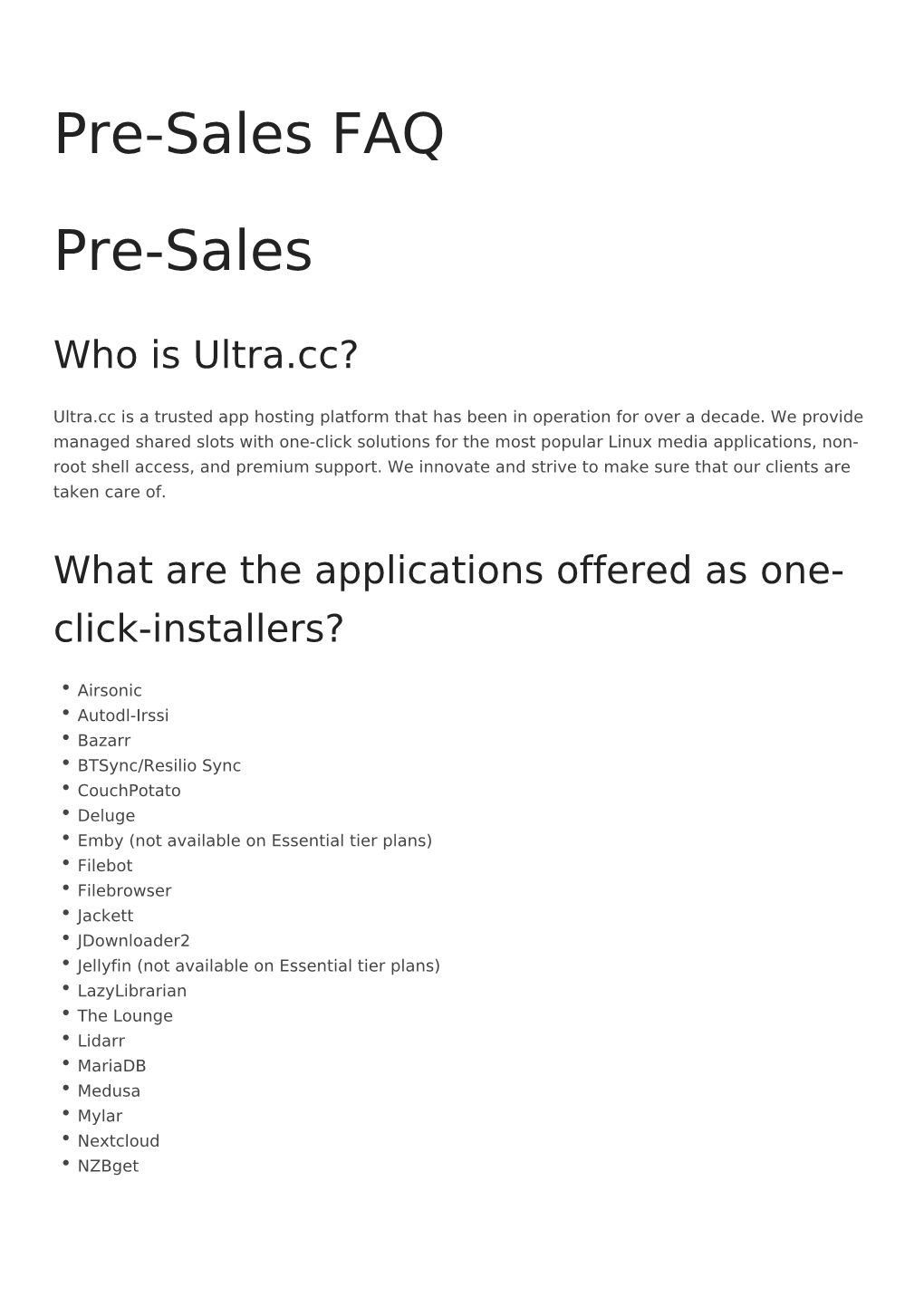 Pre-Sales FAQ