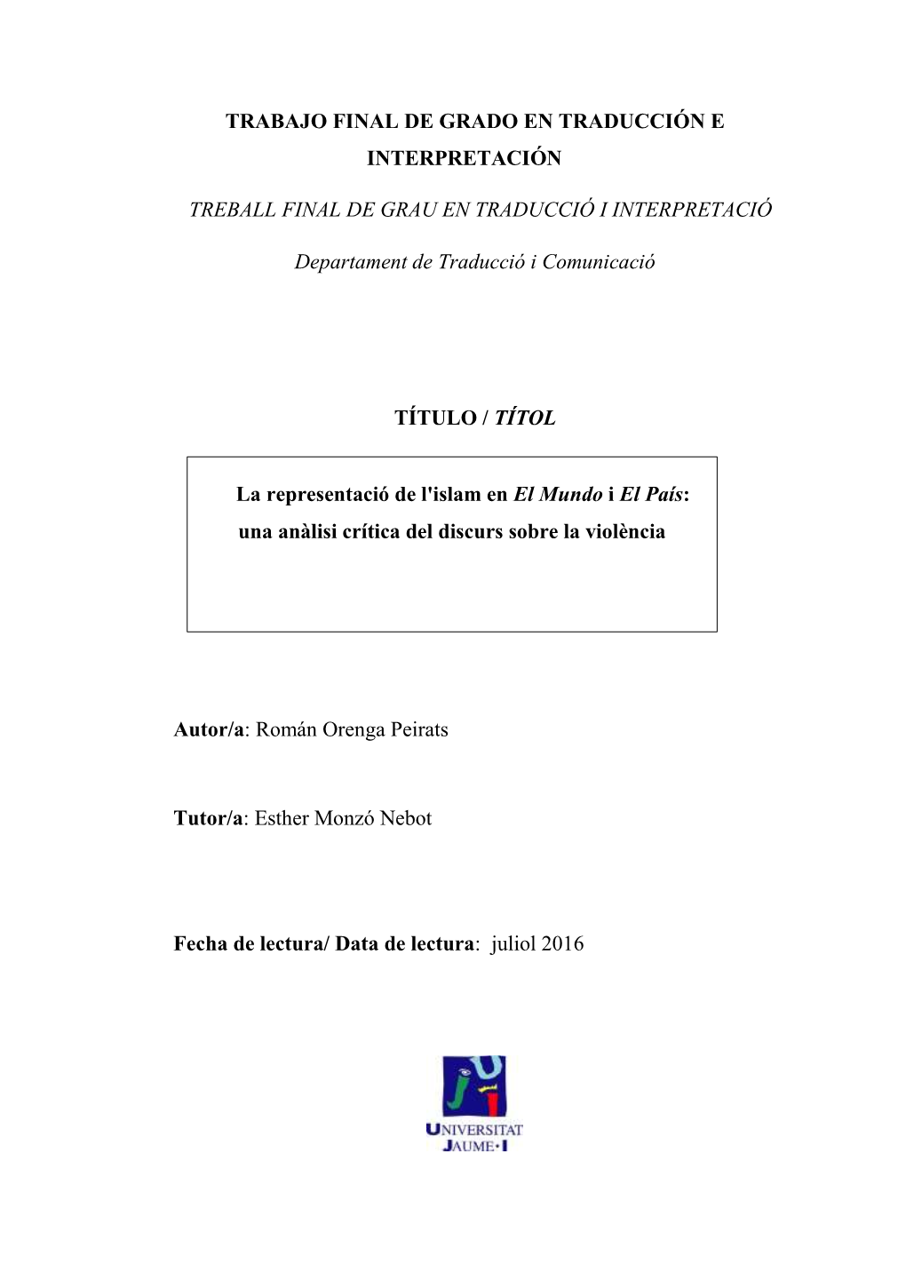 Trabajo Final De Grado En Traducción E Interpretación