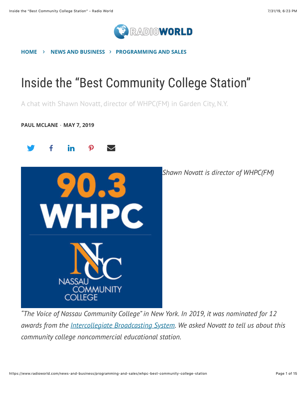 Inside the “Best Community College Station” - Radio World 7/31/19, 6�23 PM