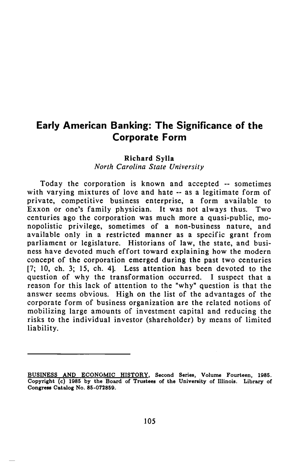 Early American Banking: the Significance of the Corporate Form