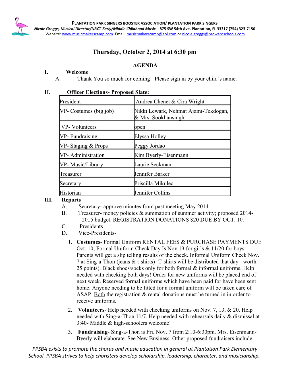 II. Officer Elections- Proposed Slate