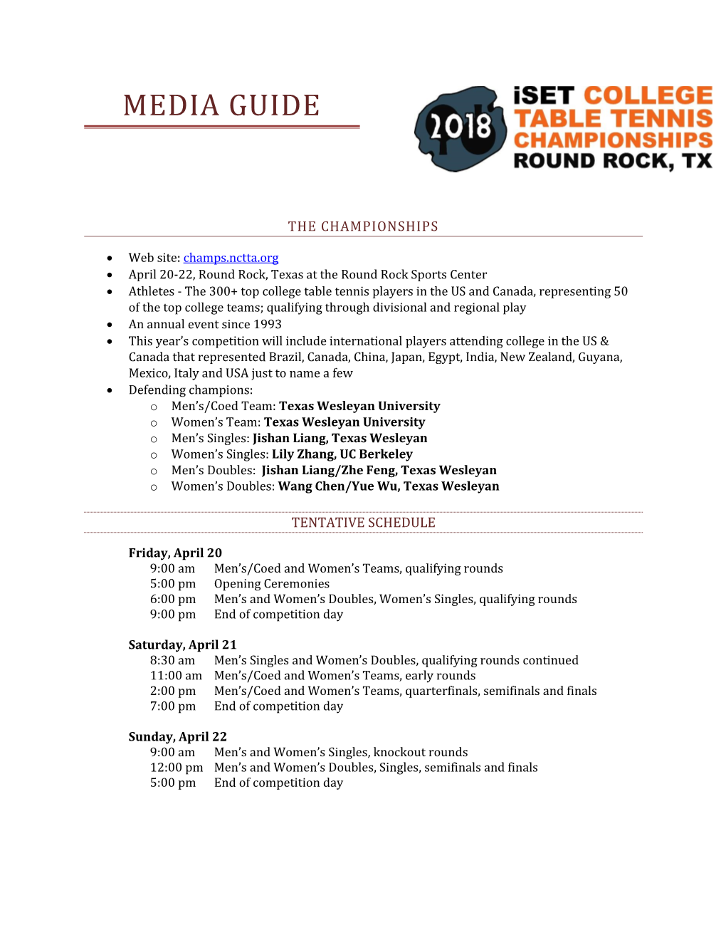 2018 NCTTA Media Guide