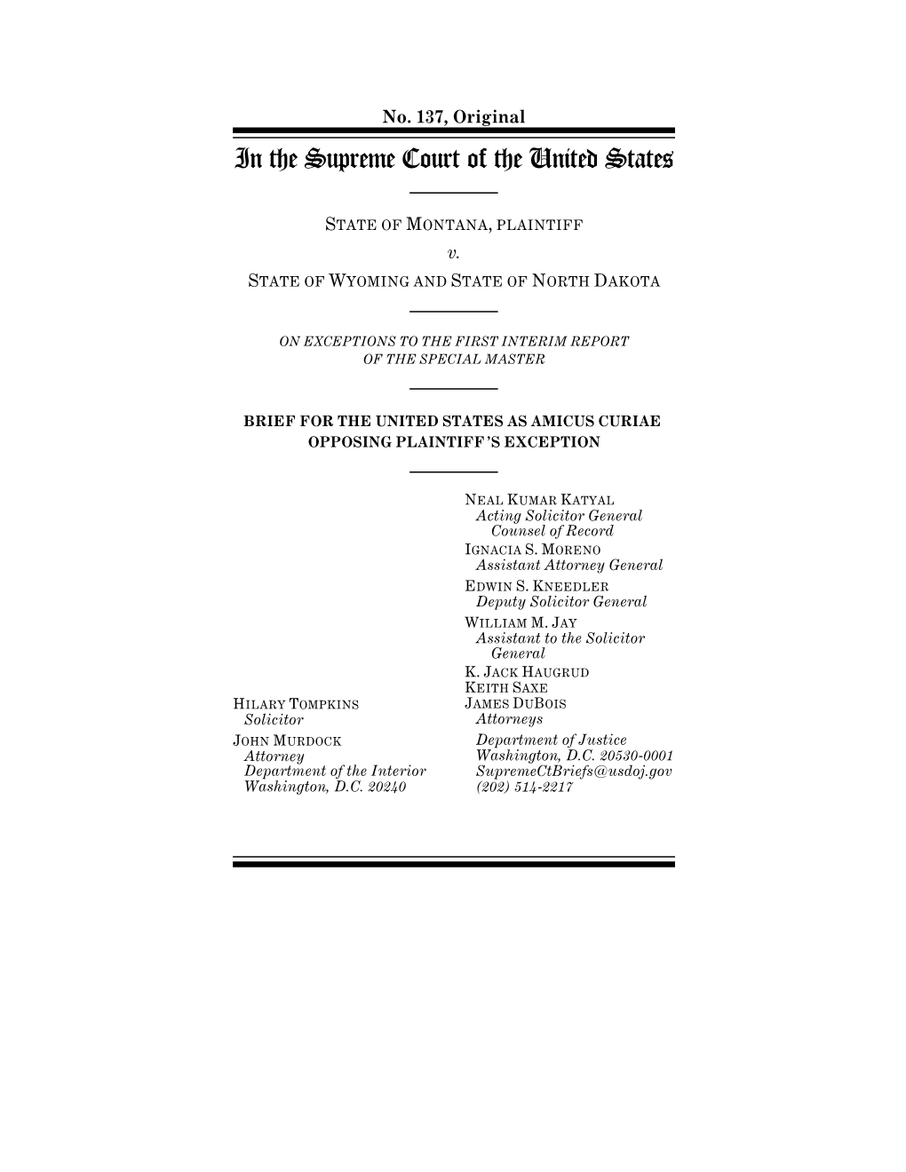 United States Amicus Brief Opposing Montana's Exception