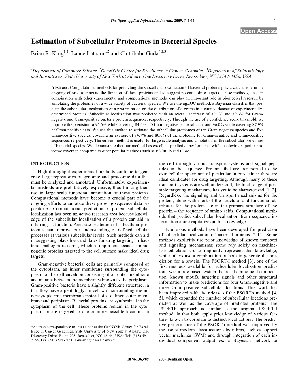 Estimation of Subcellular Proteomes in Bacterial Species