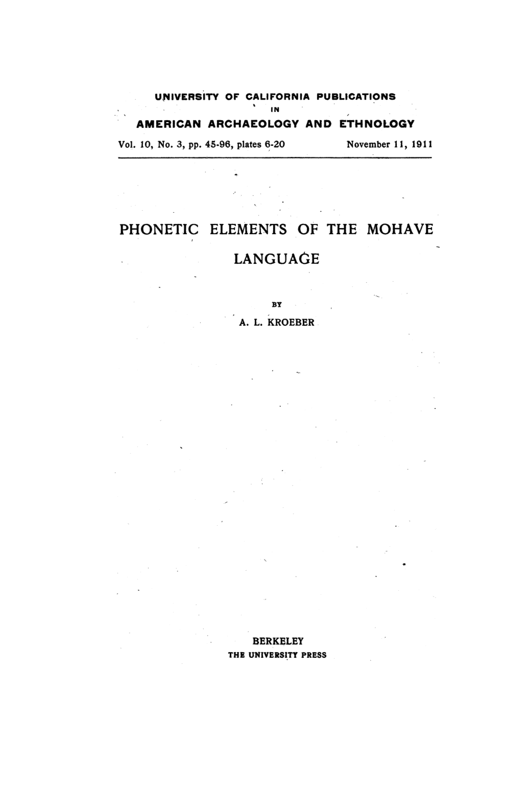 Phonetic Elements of the Mohave Language